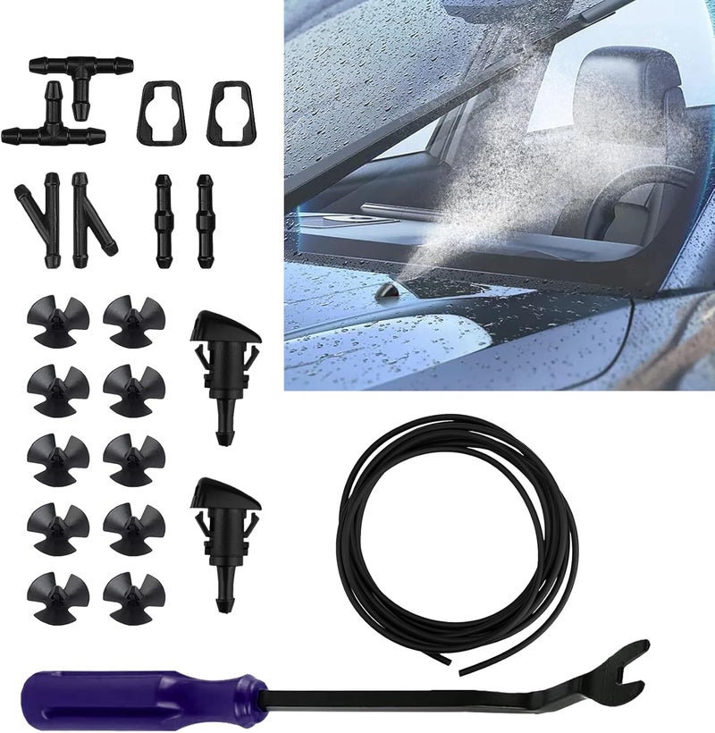 DWARFOO Windshield Fluid Hose with Washer Nozzles, Windshield Washer Hose Repair Kit, 4805742AB 5116079AA Fluid Hose Spray Kit, Front Windshield Washer Nozzle Kit Replacement for Chrysler Dodge Jeep Ram - Image 1